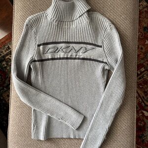 Vintage Y2K DKNY Active Spellout Ribbed Turtleneck Sweater